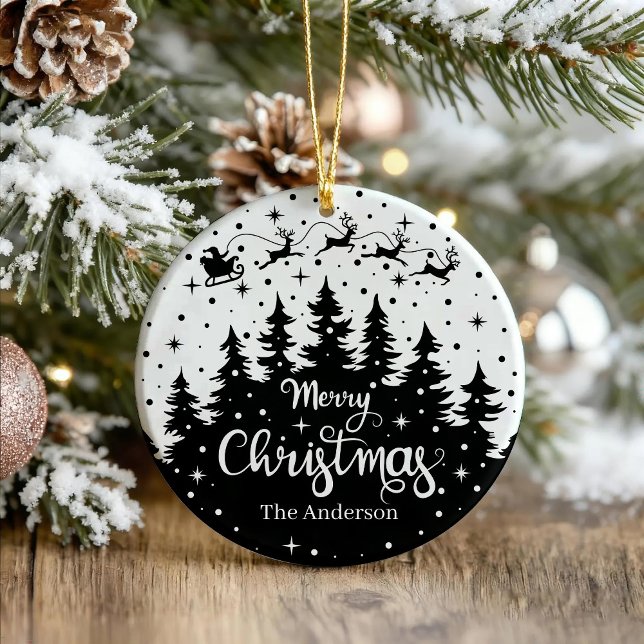 Adorno De Cerámica Feliz Navidad Pine Santa Claus Reindeer Sleigh (Subido por el creador)