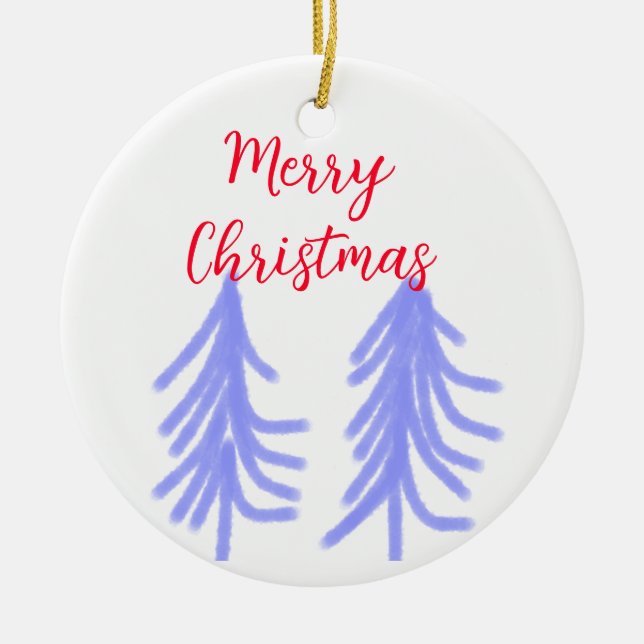 Adorno De Cerámica Feliz Navidad pino pino púrpura rojo púrpura y agu (Frente)