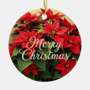 Adorno De Cerámica Feliz Navidad Poinsettias Rojas