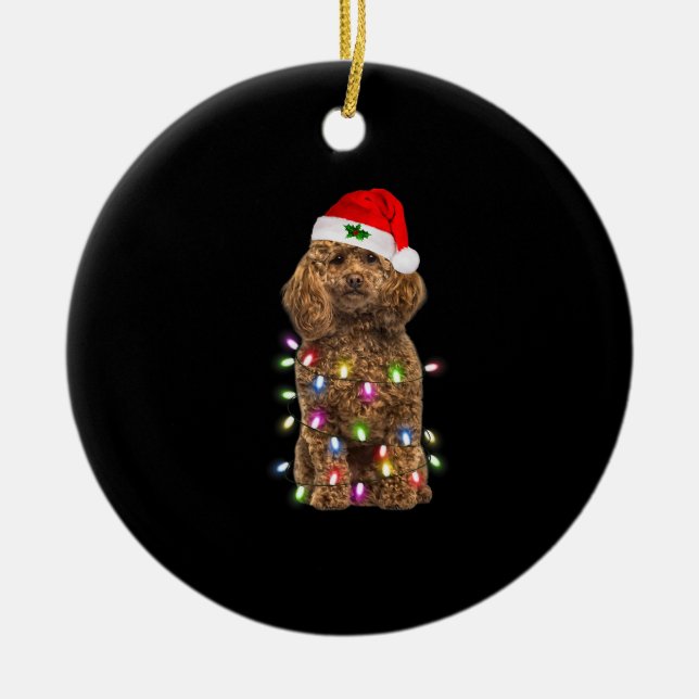 Adorno De Cerámica Feliz Navidad Poodle Santa Hat Encendido navidades (Frente)