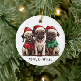 Adorno De Cerámica Feliz Navidad Pug Dogs