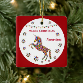Adorno De Cerámica Feliz Navidad, Purpurina unicornio personalizado