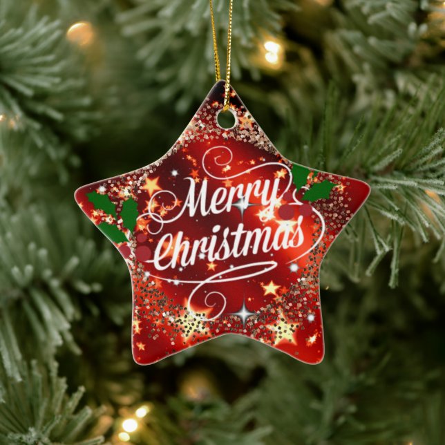Adorno De Cerámica Feliz Navidad, purpurina y brillo, (Árbol)