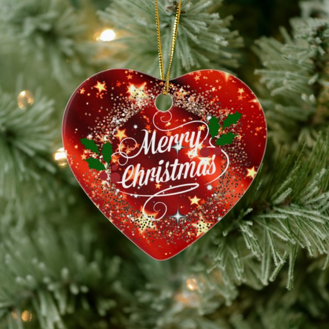 Adorno De Cerámica Feliz Navidad, purpurina y brillo, (Árbol)