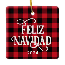 Feliz Navidad Red Buffalo Plaid Family Photo