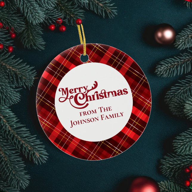 Adorno De Cerámica Feliz Navidad Red Plaid Personalizado Keepsake (Subido por el creador)