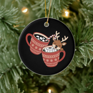 Adorno De Cerámica Feliz Navidad Reno Cute Familia Navidad Café 