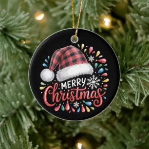 Adorno De Cerámica Feliz Navidad Reno Navidades Familia Cuadros Rojos