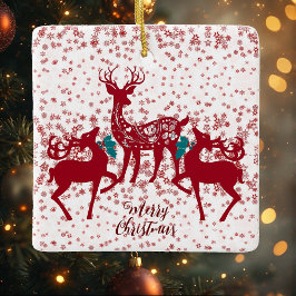 Adorno De Cerámica Feliz navidad reno nórdico Snowflakes Scandia