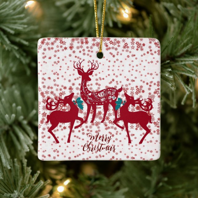 Adorno De Cerámica Feliz navidad reno nórdico Snowflakes Scandia (Árbol)