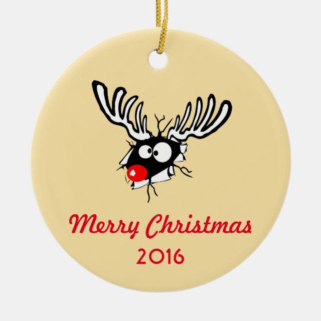 Adorno De Cerámica Feliz Navidad! Renos Locos Rojos (Frente)