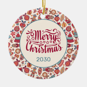 Adorno De Cerámica Feliz Navidad Retro