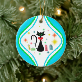 Adorno De Cerámica Feliz Navidad Retro Gato Siamés