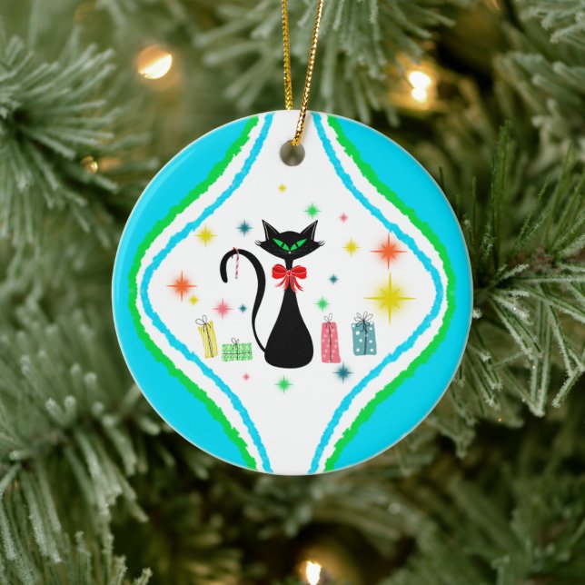 Adorno De Cerámica Feliz Navidad Retro Gato Siamés (Árbol)