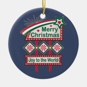 Adorno De Cerámica Feliz Navidad Retro Marquee - Alegría al mundo