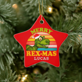 Adorno De Cerámica Feliz Navidad Rex mas Dinosaur Nombre Personalizad