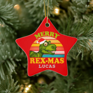 Adorno De Cerámica Feliz Navidad Rex mas Dinosaur Nombre Personalizad