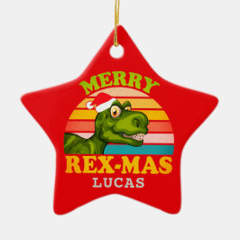 Adorno De Cerámica Feliz Navidad Rex mas Dinosaur Nombre Personalizad