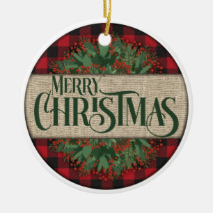 Adorno De Cerámica Feliz Navidad, rojo y negro de doble cara