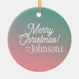 Adorno De Cerámica Feliz Navidad Rosa Green Ombre