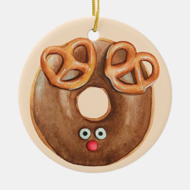 Adorno De Cerámica Feliz Navidad Rudolph Reindeut Donut (Frente)