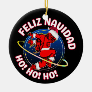 ADORNO DE CERÁMICA FELIZ NAVIDAD SANTA ASTRONAUTA DIVERTIDO