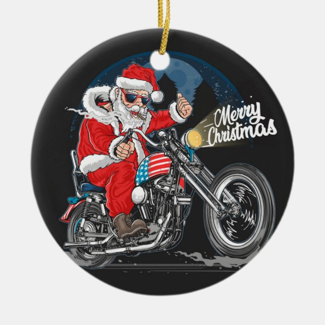 Adorno De Cerámica Feliz Navidad Santa Bicicleta (Frente)