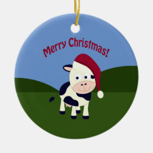 Adorno De Cerámica Feliz Navidad Santa Cow