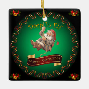 Adorno De Cerámica Feliz Navidad ~ Santa Gota en el Elf ~
