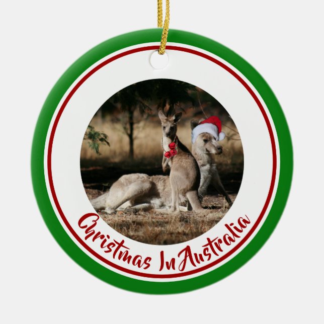 Adorno De Cerámica Feliz navidad Santa Kangaroos (Frente)