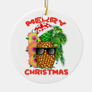 Adorno De Cerámica Feliz Navidad Santa Pineapple