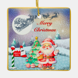 Adorno De Cerámica Feliz Navidad Santa, Sleigh, reno, copo de nieve