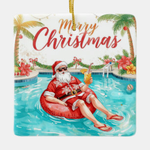 Adorno De Cerámica Feliz Navidad Santa Tropical Fiesta de Verano en l