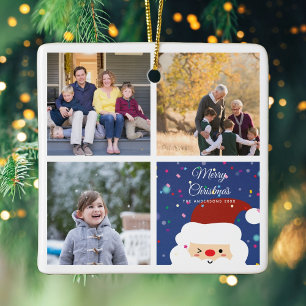 Adorno De Cerámica Feliz Navidad Santa y Collage de fotos familiar li