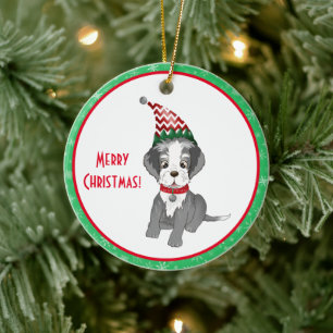 Adorno De Cerámica Feliz Navidad Schnauzer Cachorro Festivo
