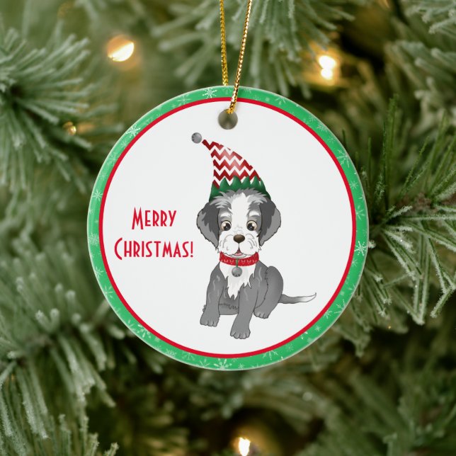 Adorno De Cerámica Feliz Navidad Schnauzer Puppy (Árbol)