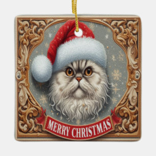 Adorno De Cerámica Feliz Navidad Selkirk Rex Cat, Navidad Santa Kitty