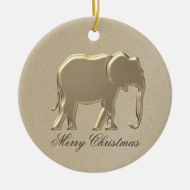 Adorno De Cerámica Feliz Navidad Simple Elephant Gold (Frente)