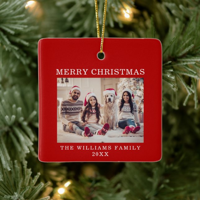 Adorno De Cerámica Feliz Navidad Simple Feriado Rojo (Árbol)