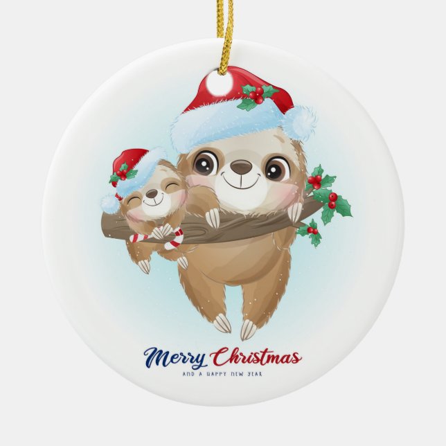 Adorno De Cerámica Feliz Navidad Sloth (Frente)