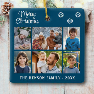Adorno De Cerámica Feliz Navidad Snowflakes Family 6 Collage de fotos