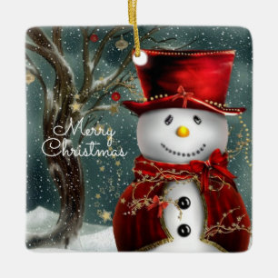 Adorno De Cerámica Feliz Navidad Snowman