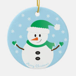 Adorno De Cerámica Feliz Navidad Snowman Snowflakes