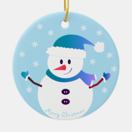 Adorno De Cerámica Feliz Navidad Snowman Snowflakes