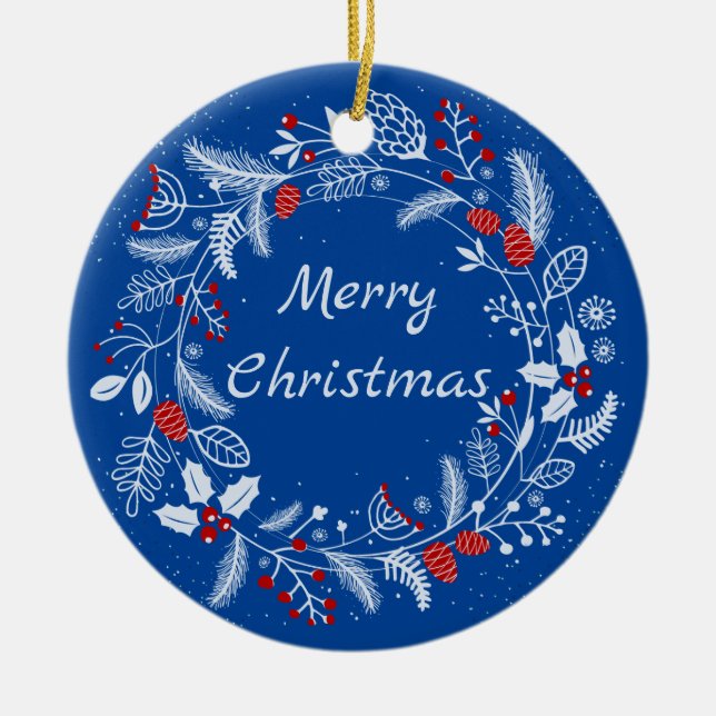 Adorno De Cerámica Feliz Navidad Snowowley Wreath (Frente)