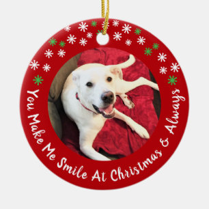 Adorno De Cerámica Feliz Navidad Sonriente Perro Foto Graciosa Círcul