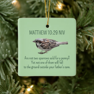 Adorno De Cerámica Feliz Navidad Sparrow Bird Christian Green