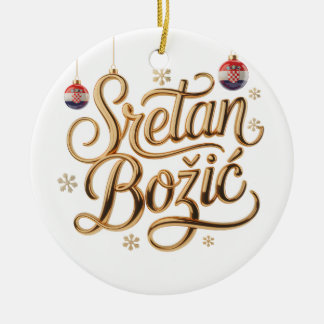 Adorno De Cerámica Feliz Navidad | Sretan Božić en letra dorada croat