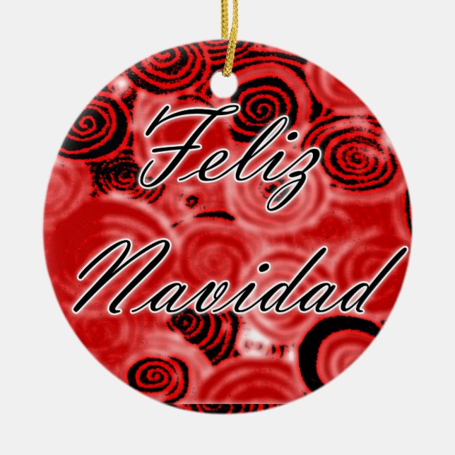 Adorno De Cerámica Feliz Navidad Swirls (Frente)
