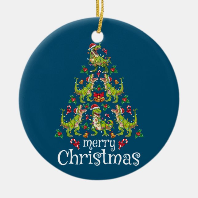 Adorno De Cerámica Feliz Navidad T Rex Niños Rex Árbol de Navidad Rex (Frente)
